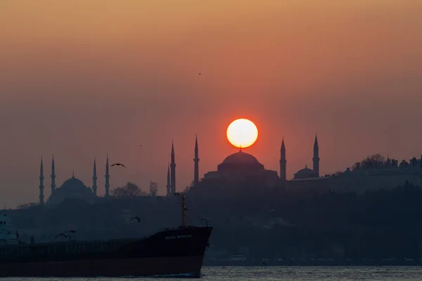 Vista Mesquita Azul Hagia Sophia Pôr Sol Após Pôr Sol — Fotografia de Stock