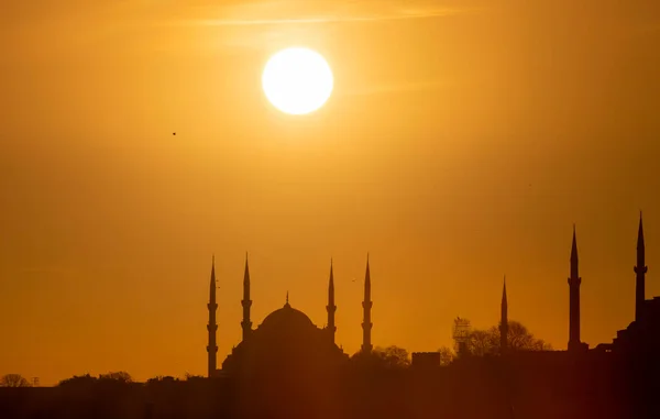 Kék Mecset Hagia Sophia Bizonyos Időszakaiban Nap Belép Két Minaret — Stock Fotó