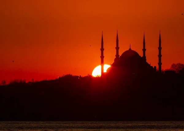 Голубая Мечеть Собор Святой Софии Определенное Время Года Солнце Входит — стоковое фото