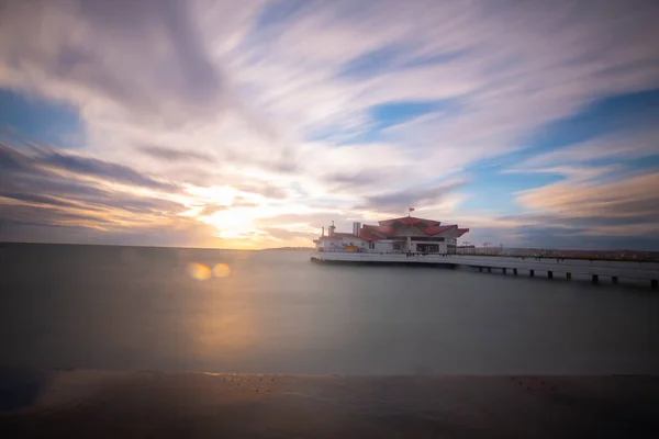 Buyukcekmece Beach Ondulado Pôr Sol Fotografado Com Técnica Exposição Longa — Fotografia de Stock