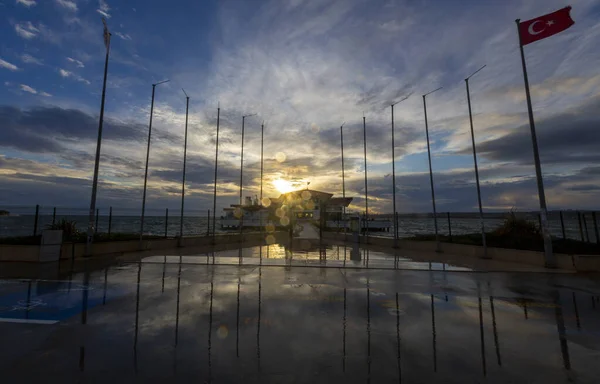 Buyukcekmece Playa Ondulado Puesta Sol Fotografiado Con Técnica Larga Exposición — Foto de Stock