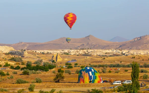 Hot Air Balloon Flight Cappadocia Turkey Goreme Village Hot Air — Stock Photo, Image