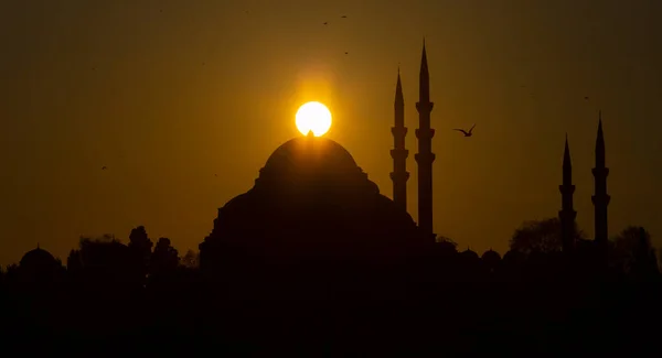 豪華な歴史的なSuleymaniyeモスク Rustem Pasaモスク 劇的な夕日の前の建物の美しい景色 イスタンブールトルコで最も人気のある観光地 トルコ旅行のコンセプト — ストック写真