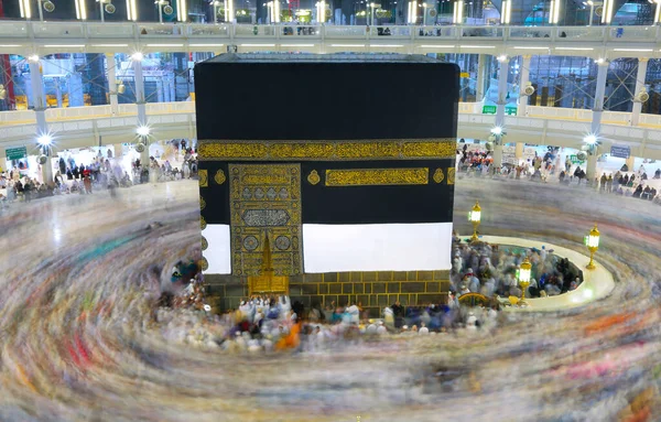 Crowd People Making Tawaf Holy Kaaba Makkah Umra Hajj View — Stock Photo, Image