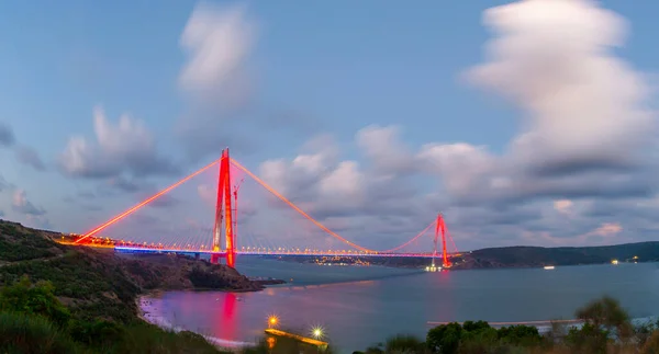 Yavuz Sultan Selim Bridge Istanbul Turkey Evening Illumination 3Rd Bosphorus — стоковое фото