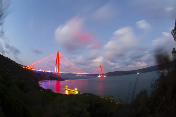 Yavuz Sultan Selim Bridge Istanbul Turkey Evening Illumination 3Rd Bosphorus — стоковое фото