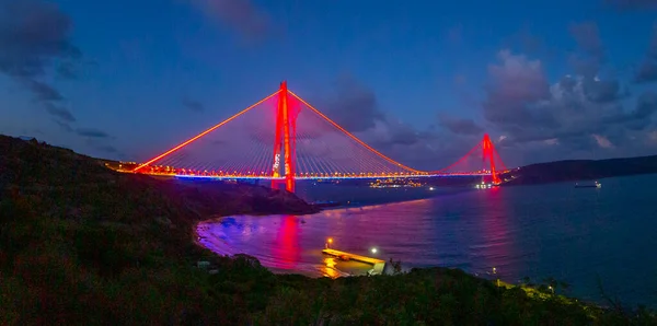 Yavuz Sultan Selim Bridge Istanbul Turkey Evening Illumination 3Rd Bosphorus — стоковое фото