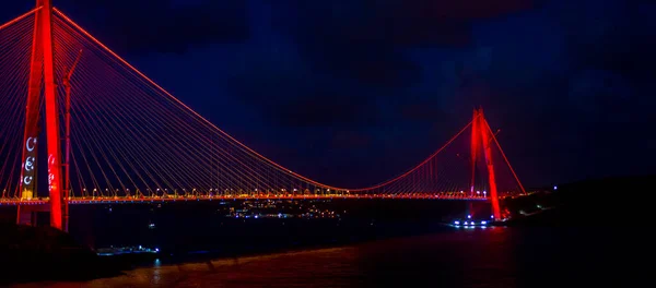 Yavuz Sultan Selim Bridge Istanbul Turkey Evening Illumination 3Rd Bosphorus — Stockfoto
