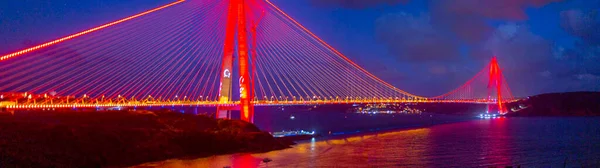 Yavuz Sultan Selim Bridge Istanbul Turkey Evening Illumination 3Rd Bosphorus — Stockfoto