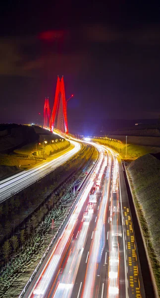 Yavuz Sultan Selim Brücke Istanbul Türkei Abendlicht Bosporus Brücke Nachtansicht — Stockfoto
