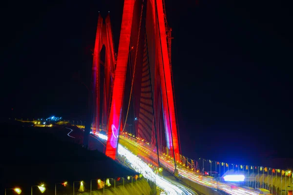 Yavuz Sultan Selim Bridge Istanbul Turkey Evening Illumination 3Rd Bosphorus — стоковое фото