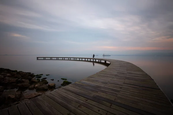 Vue Légendaire Sur Coucher Soleil Jetée Bois Sur Mer Seka — Photo