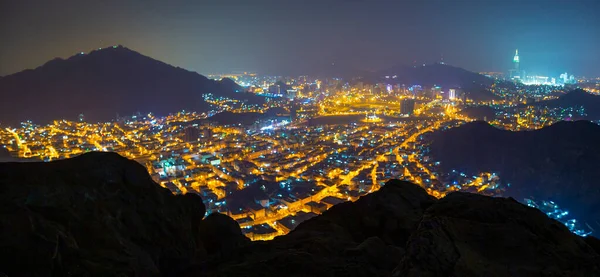 Uitzicht Stad Mekka Masjidlharam Tijdens Dageraad Fajr Van Berg Van — Stockfoto