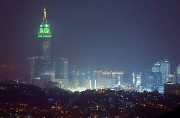 Een Uitzicht Mekka Monument Klokkentoren Grote Moskee Masjidlharam Tijdens Dageraad — Stockfoto