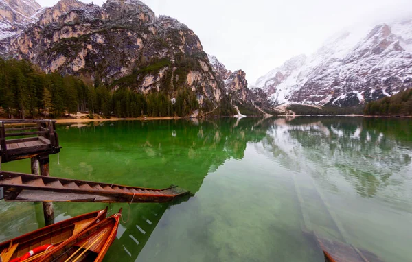 Landscape Lago Braies Dolomite Mountains — Stock Photo, Image