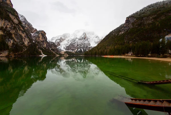 Landscape Lago Braies Dolomite Mountains — Stock Photo, Image