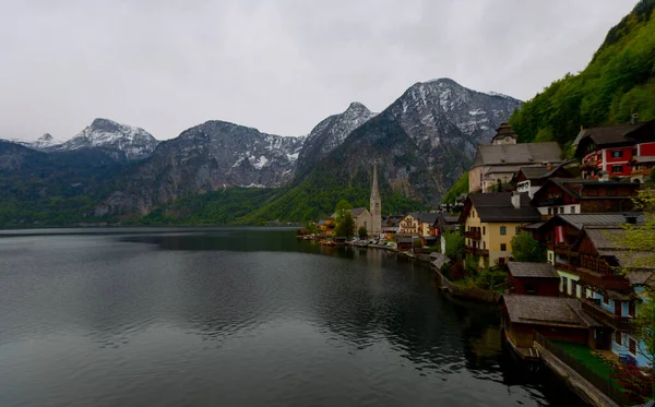 Escénica Imagen Postal Famosa Aldea Montaña Hallstatt Los Alpes Austríacos — Foto de Stock