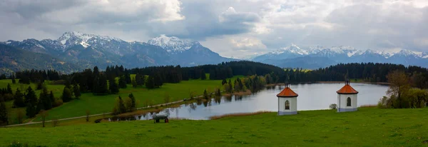 Capilla Hegratsrieder Ver Lago Una Mañana Otoño Ostallgu Baviera Alemania — Foto de Stock