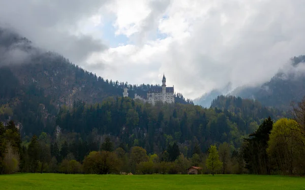 Letní Krajina Pohled Slavné Turistická Atrakce Bavorských Alpách Zámek Neuschwanstein — Stock fotografie