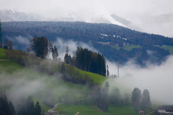 Campos Verdes Alpinos Casas Madera Tradicionales Vistas Pueblo Gosau Día — Foto de Stock