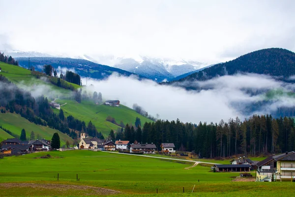 Alpine Groene Velden Traditionele Houten Huizen Uitzicht Het Dorp Gosau — Stockfoto