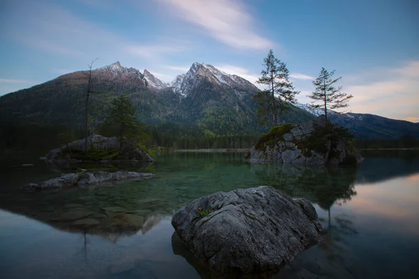 Beautiful Scene Trees Turquoise Water Hintersee Lake Location Resort Ramsau — Stock Photo, Image