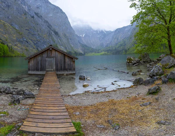 Smuk Udsigt Traditionelle Træ Bådehus Ved Bredden Berømte Lake Obersee - Stock-foto