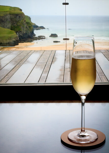 Glass of champagne in Cornwall