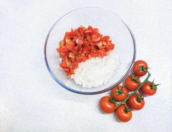 Cherry Tomatoes and Diced Onion — Stock Photo, Image