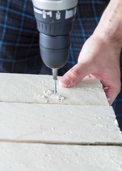 Man Drilling Wood — Stock Photo, Image