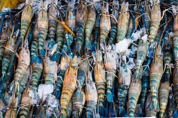 Креветки на рынке морепродуктов — стоковое фото