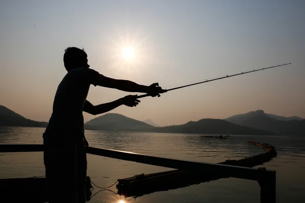 Balıkçılık spor siluet — Stok fotoğraf