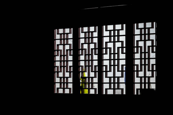 Bright Chinese classical window at night