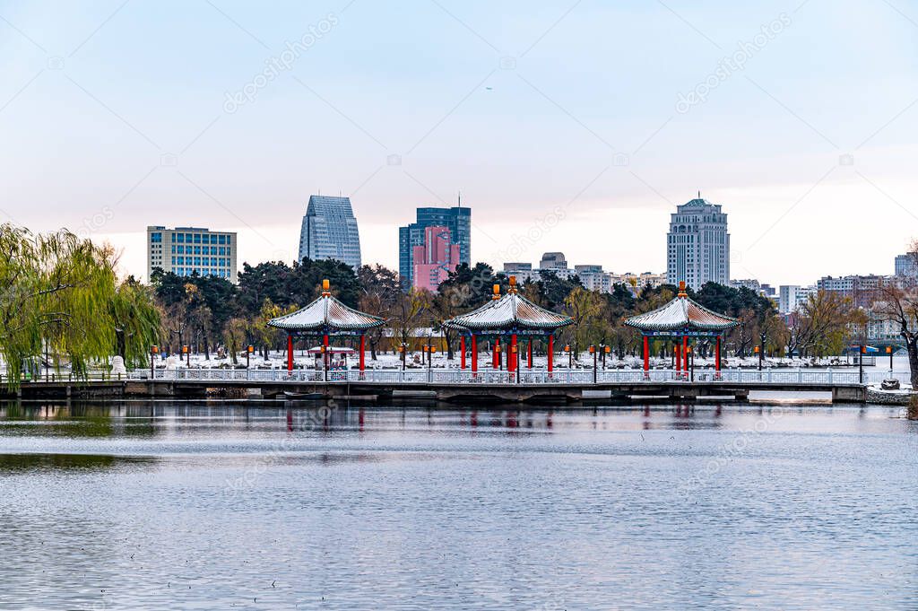 First Snow in Early Winter - Winter Scenery in Nanhu Park, Changchun, China