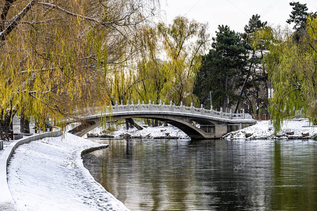 First Snow in Early Winter - Winter Scenery in Nanhu Park, Changchun, China