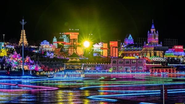 2021 2022 Chine Changchun Glace Neige Xintiandi Scène Nuit — Photo