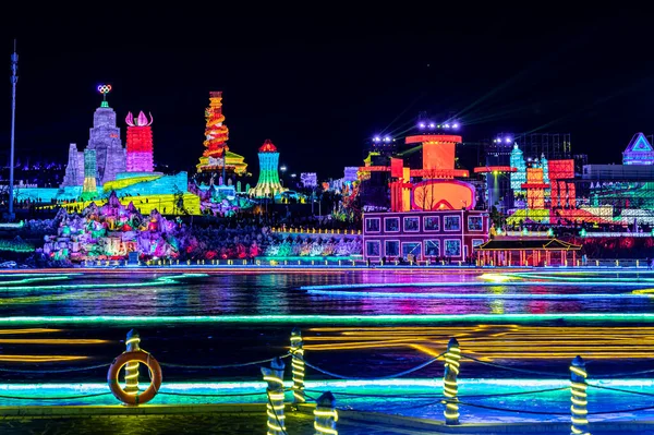 2021 2022 China Changchun Eis Und Schnee Xintiandi Nacht Szene — Stockfoto