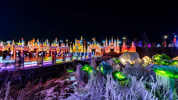 2021 2022 Κίνα Changchun Πάγος Και Χιόνι Xintiandi Νύχτα Σκηνή — Φωτογραφία Αρχείου
