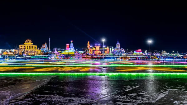 2021 2022 Κίνα Changchun Πάγος Και Χιόνι Xintiandi Νύχτα Σκηνή — Φωτογραφία Αρχείου