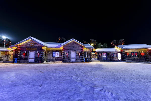 Nattutsikt Över Och Snöparken Changchun World Sculpture Park Kina — Stockfoto