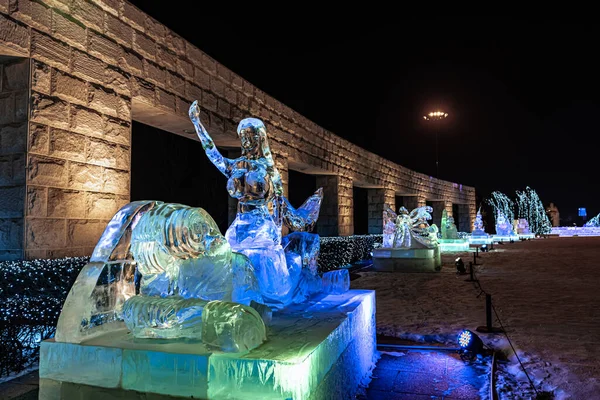 Vista Nocturna Del Parque Hielo Nieve Changchun World Sculpture Park — Foto de Stock