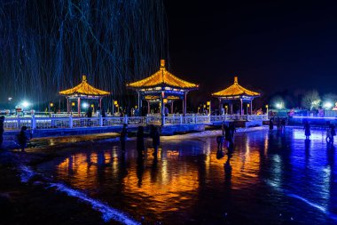 Nanhu Park, Changchun, Çin 'de buz ve kar ışığı sergisi