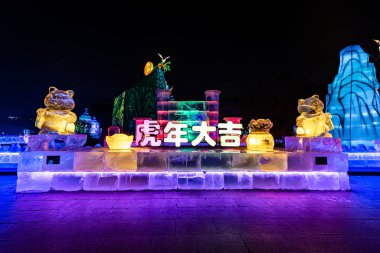 Nanhu Park, Changchun, Çin 'de buz ve kar ışığı sergisi