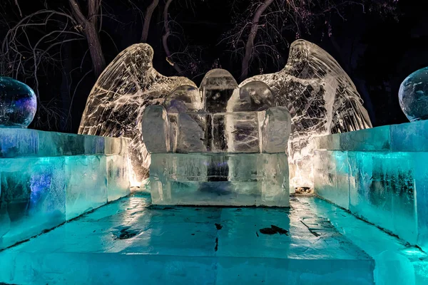 Vista Noturna Exposição Gelo Luz Neve Parque Nanhu Changchun China — Fotografia de Stock