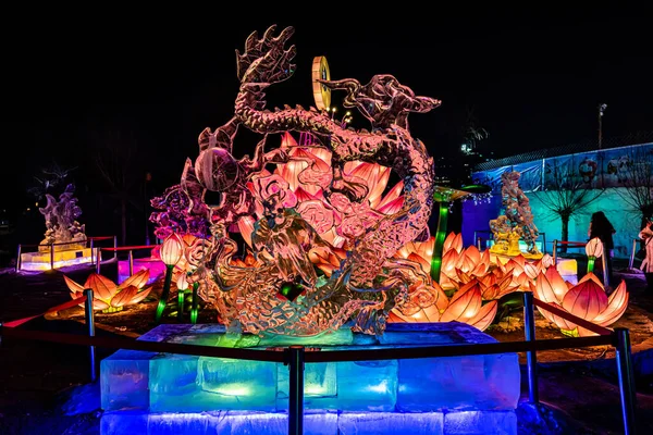 Nanhu Park, Changchun, Çin 'de buz ve kar ışığı sergisi