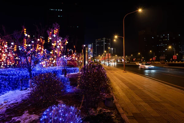 Ночной Вид Город Чанчунь Китае Время Фестиваля — стоковое фото