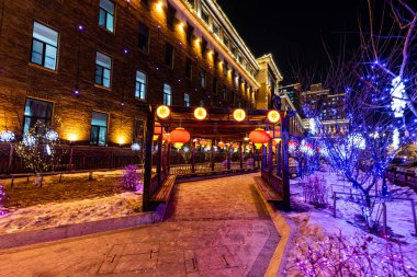 Festival sırasında Çin 'deki Changchun şehrinin gece manzarası