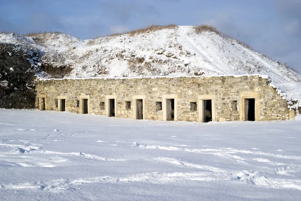 Winter scene with building in ruins — Stock Photo, Image