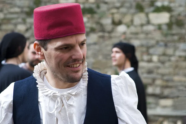 Participant of medieval costume party — Stock Photo, Image