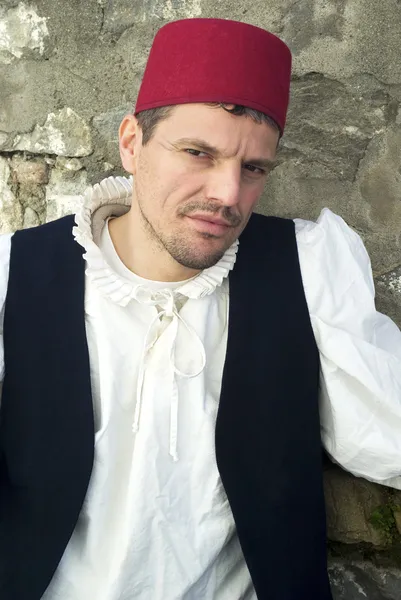 Participant of medieval costume party — Stock Photo, Image